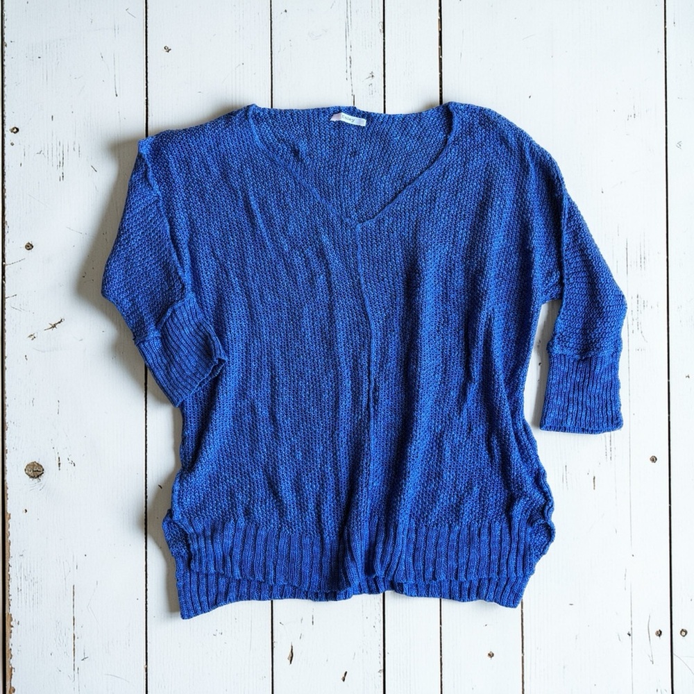 Esley Blue Lightweight Knit Sweater M/L V-Neck Dolman Sleeve Textured Pullover
